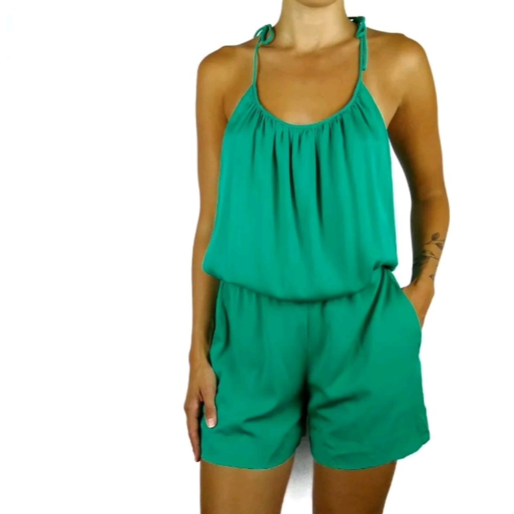 Theory jade green silk Larianna romper